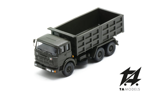 Fiat PC 300 Short Cabin 3 Axles Italian Army Green with Quarry Box H0 Scale 1:87