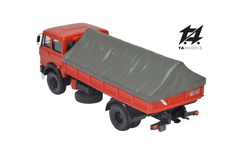 684 2-axle truck mounted red with grey tarpaulin