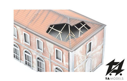 Abandoned 5-light pink railway station, scale 0.1:87