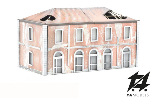 Abandoned 5-light pink railway station, scale 0.1:87