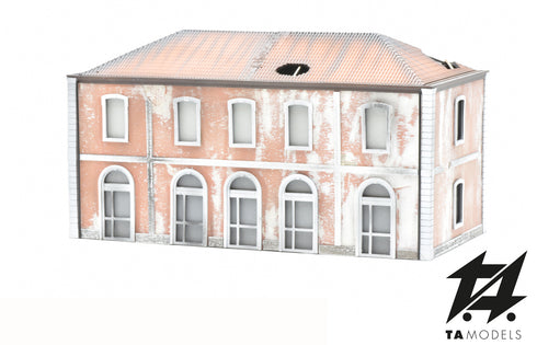 Abandoned 5-light pink railway station, scale 0.1:87