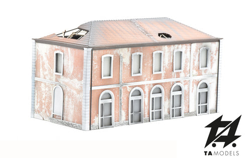 Abandoned 5-light pink railway station, scale 0.1:87