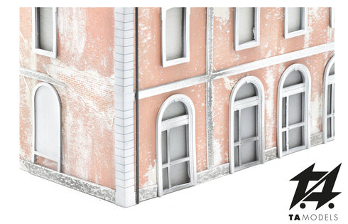 Abandoned 5-light pink railway station, scale 0.1:87