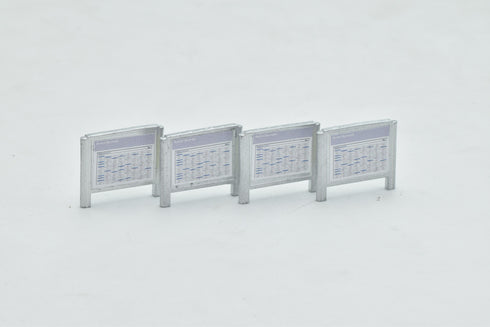 Station timetables with train departures and arrivals, H0 scale 1:87