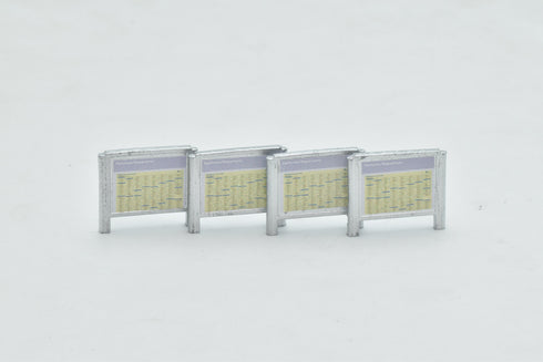 Station timetables with train departures and arrivals, H0 scale 1:87