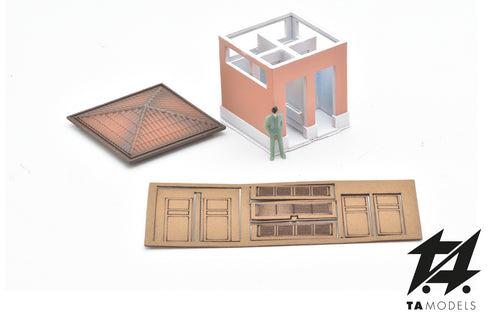 Gabinetti di stazione FS rosa carnicino con interni riprodotti scala H0 1:87