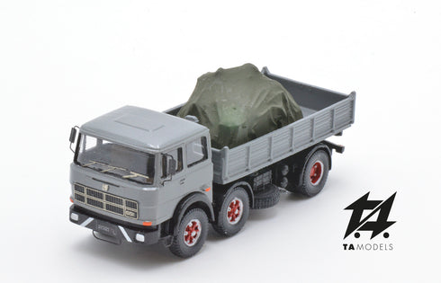 Truck 691 2+1 Axles Short Wheelbase Assembled Grey with Ribbed Body and Load