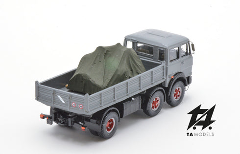 Truck 691 2+1 Axles Short Wheelbase Assembled Grey with Ribbed Body and Load