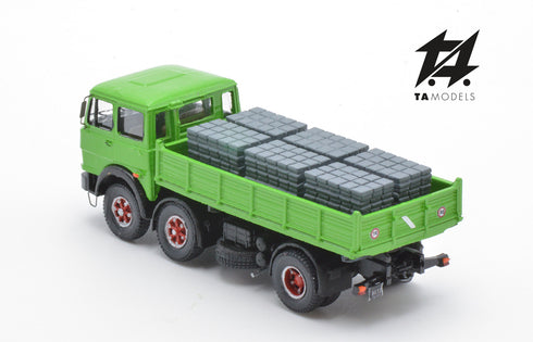 Truck 691 2+1 Axles Short Wheelbase Assembled Green with Ribbed Body and Load