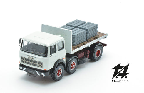 Truck 691 2+1 Axles Short Wheelbase Assembled White with Flatbed and Load