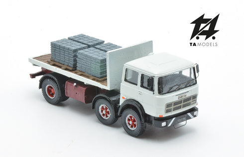 Truck 691 2+1 Axles Short Wheelbase Assembled White with Flatbed and Load