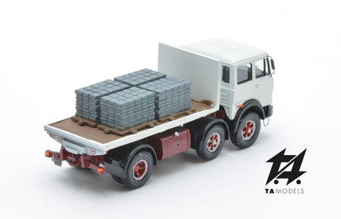 Truck 691 2+1 Axles Short Wheelbase Assembled White with Flatbed and Load