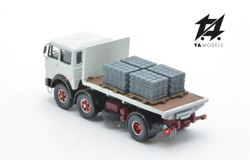 Truck 691 2+1 Axles Short Wheelbase Assembled White with Flatbed and Load