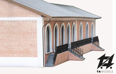 FS freight warehouse with loading platform covered with exposed bricks H0 1:87