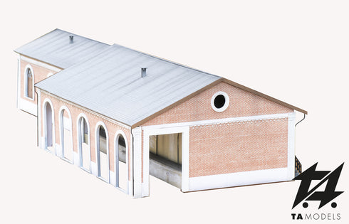 FS freight warehouse with loading platform covered with exposed bricks H0 1:87