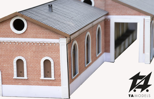 FS freight warehouse with loading platform covered with exposed bricks H0 1:87