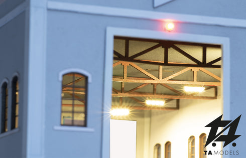 Modern two-stall illuminated locomotive shed in 1:87 scale