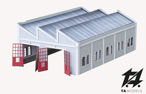 Modern two-stall illuminated locomotive shed in 1:87 scale