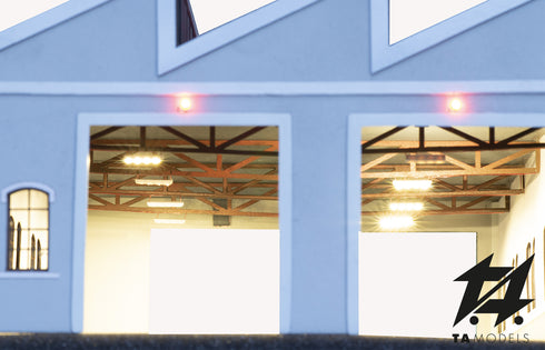 Modern two-stall illuminated locomotive shed in 1:87 scale